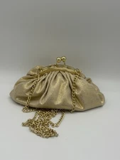 Chico’s Gold Purse Clutch Or Shoulder Strap Snap Clasp EUC 1206