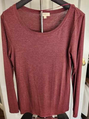 Cupio Women s Medium Burgundy Long Sleeve Scoop Neck Top Casual Stretch
