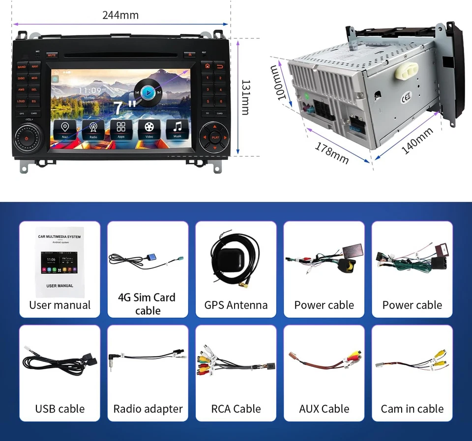 7" Autoradio 32GB CarPlay Für Mercedes Benz A/B-Class W169 W245 Sprinter Viano - Bild 4 von 4