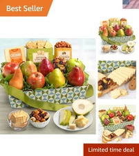 Classic Fresh Fruit Basket Gift with Crackers, Cheese and Nuts for Holiday, T...