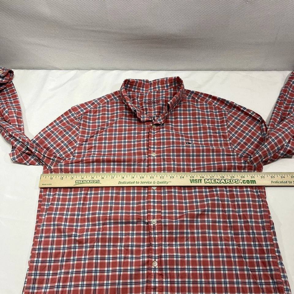 Vineyard Vines Performance Whale Shirt Classic Fit Plaid Size L Nylon Blend Red - Image 4 of 4