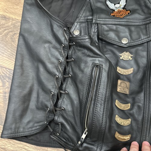 Harley-Davidson Leather Vest with Patches and Pins Size XL Mens Made In Usa - Picture 7 of 14