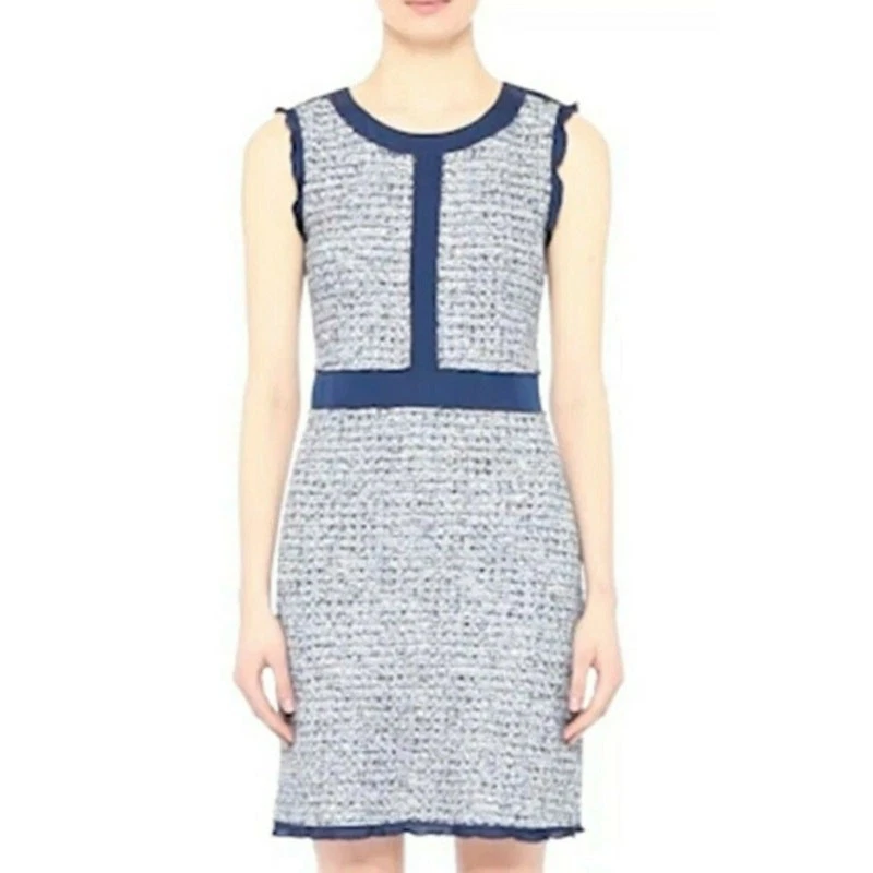 VETEMENTS Abito ST JOHN Kiara tweed misto lana volant senza maniche lunghezza ginocchio tubino taglia 2