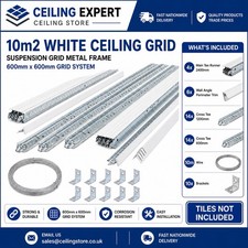 10m2 White Suspended Ceiling Grid Metal Frame System Kit 600mm x 600mm No Tiles