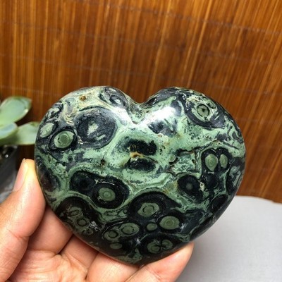 Top Natural Green Kambaba jasper quartz crystal Heart shaped healing 267g g7938