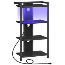 4-Tier AV Media Stand with Charging Station and LED Light, Wooden Stereo Stan...