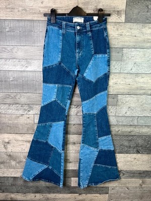 Free People No Boundaries Jeans Gr. 24 UK 2-4 blau Patchwork Pieced Flares