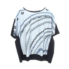 HERMES Panelled T-shirt Short sleeved Top 40 cotton Rayon Blue Navy Used Women