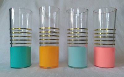 Set 4 Highball Glass Tumblers Oh Joy! for Target Joy Cho 2016 Gold Stripes Color