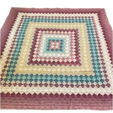 Vintage Around The World Patchwork Quilt Hand Stitched 84x84 Farmhouse Florals