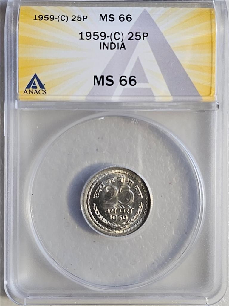 India 25 Paise 1959C ANACS MS 66