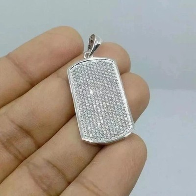 1.30Ct Round Cut Moissanite Dog Tag Charm Women's Pendant 14K White Gold Plated