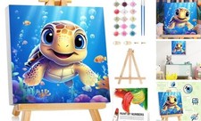 Paint by Numbers Kit for Kids with Frame and Easel, Sea Turtles Paint Style-1
