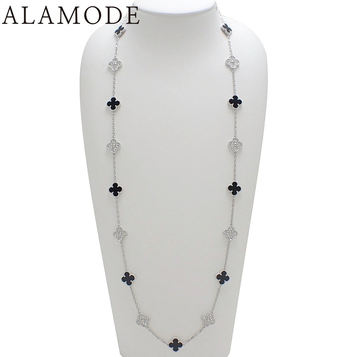 Van Cleef & Arpels Vintage Alhambra Long Necklace 20 Motifs K18WG Onyx