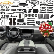 Interior Decor Cover Trim Accessories Full Kit For Chevy Silverado 22+Carbon Fib