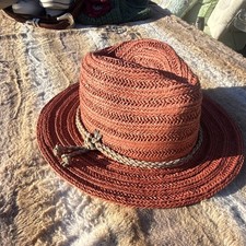 Kallina Red Paper Fedora Wide Brim Hat w/Braided Band Accent, One Size