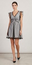 RED Valentino Grey Tulle Sleeveless Mini Dress Black Ruffle V-Neck Cotton Sz M