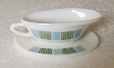 1 x JAJ Pyrex 'Matchmaker' Pattern Gravy/Sauce Boat & Saucer 1960s MCM