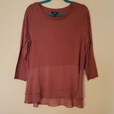 Simply Vera Vera Wang Mauve Layered Ruffle Tunic Blouse Knit Chiffon XL