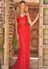 Sherri Hill Red Corset Lace Dress