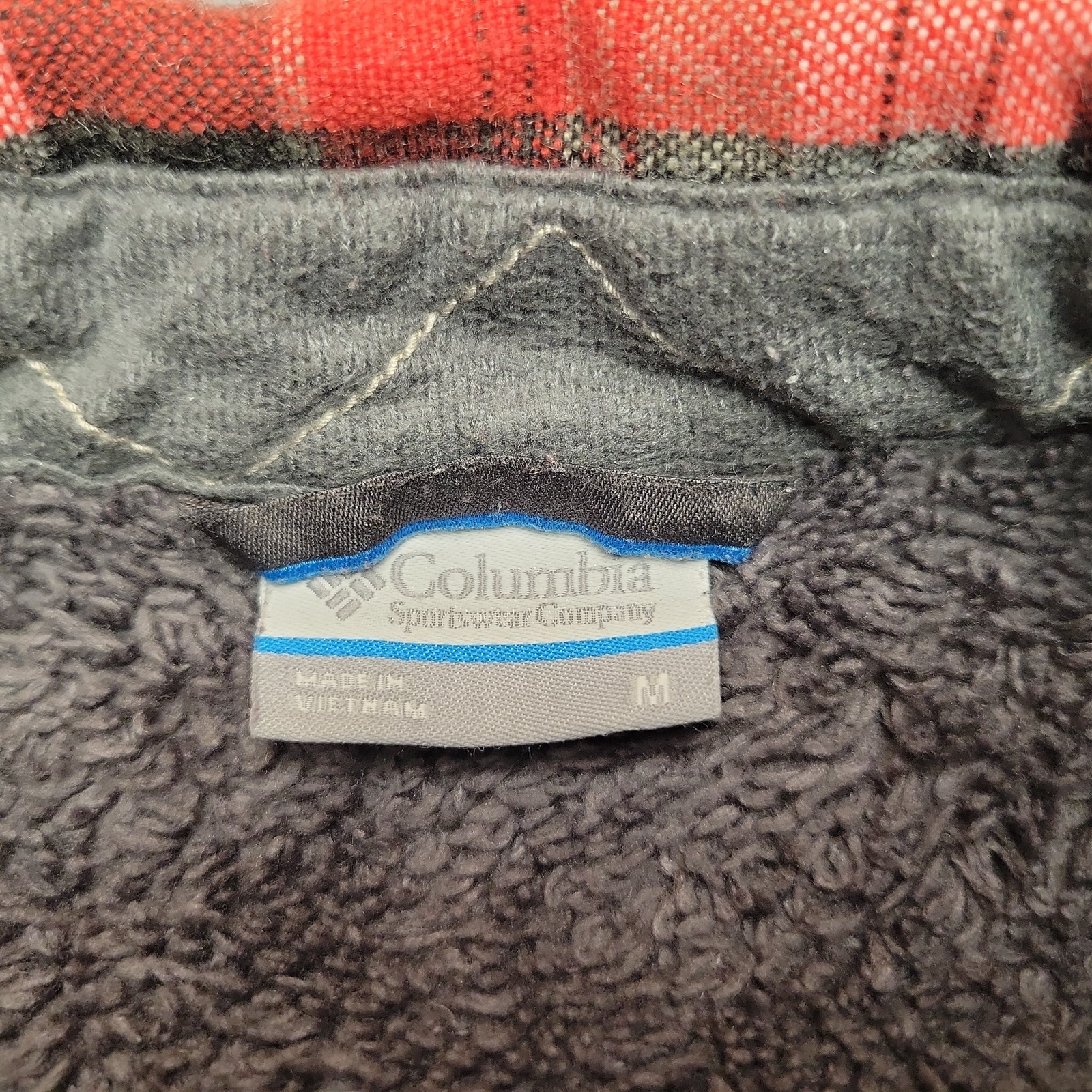 Columbia Shirt Jacket Men M Red Plaid Long Sleeve Sherpa Shacket Big Sky Brewing