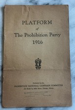 1916 Prohibition Party Platform Pamphlet National Campaign Committee Chicago