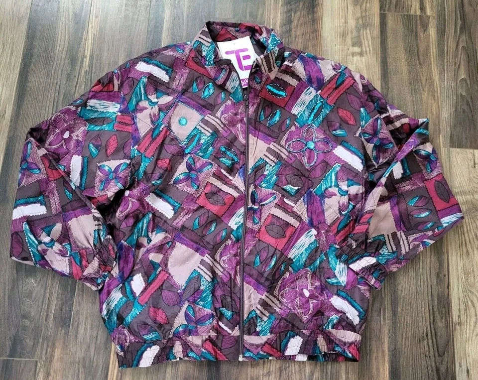 Nuevo Traje de Pista Deadstock Oleg Cassini Oscuro Multicolor Seda Cuentas 2 piezas Talla L Foto 2 de 4