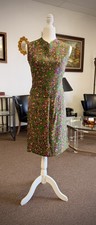 Vintage 1950s Green Floral Two Piece Skirt Set