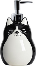 CHOOLD Ceramic Black Cat Soap Dispenser with Plastic Pump, Refillable Lotion Soa