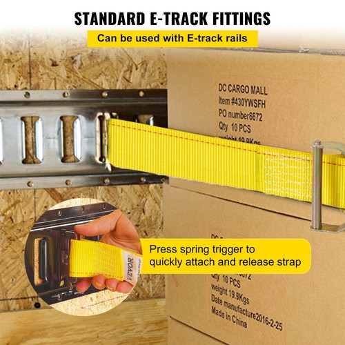 VEVOR 2"x15' E-Track Ratchet Straps 18-Pack Tie-Down Kit Cargo Van Truck Trailer - Picture 5 of 12
