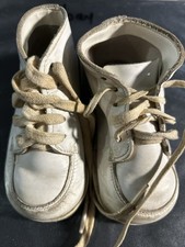 VTG Stride Rite WHITE LEATHER BABY SHOES Lace-Up WALKING Flexible Moccasins