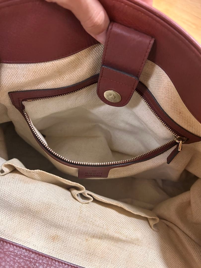 GUCCI GG Canvas Leather Tote Bag Beige Brown Authentic Used thumbnail 6