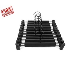 Pack of 10 Adjustable Black Plastic Clothes Hangers with 360 Rotatable Hooks