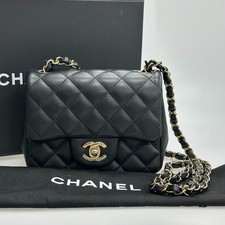 Chanel Mini Square Classic Flap Black Lambskin Gold Hardware Crossbody Bag