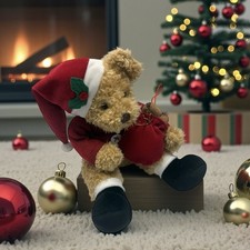 Vintage Christmas 10" Plush Sammy Santa Bear Russ Berrie Holiday Stuffed Teddy