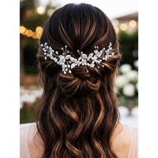 Pearl Bride Wedding Hair Vine Bridal Accessories Leaf Headband Womens Girls