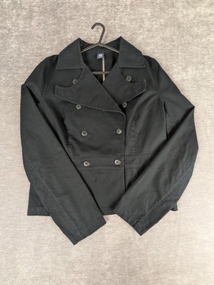 GAP Damen Black Pea Coat Jacke UK 16 Zweireiher Baumwolle Cropped