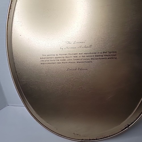Limited Edition 1959 "The Lineman" by Norman Rockwell Oval Metal Tin Tray - Picture 14 of 22