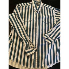 Wrangler Mens Cowboy Cut Regular Fit Long Sleeve Striped Western Shirt 17 1/2 36