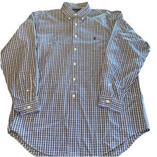 Ralph Lauren Yarmouth Dress Shirt Mens 16 34/35 Blue Plaid Button Down Cotton