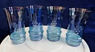 4 Antique Dunbar Flint Etched Drinking Glasses Irridescent Blue Depression Glass