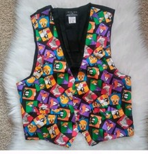 Vintage Looney Tunes 100 Silk Cartoon Character Vest 1994 Men's Small Medium