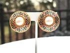 VINTAGE EDGAR BEREBI GOLD PLATED FAUX PEARL AND ENAMEL CLIP ON BUTTON EARRINGS