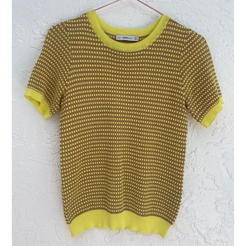 Zara Knit Womens Pullover Short Sleeve Crew Neck Sweater Top Yellow Sz S - 第 8/8 張圖片