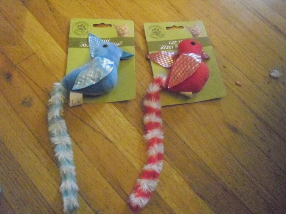 GKC New Greenbrier Cat Toy Bird with Long Tails 12 1/2" Long Red or Blue