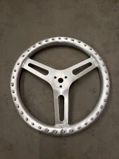 ALUMINUM STEERING WHEEL, WITH RACING GRIP NIPPLES, 15", FLAT, 3 SPOKE, 3 HOLE