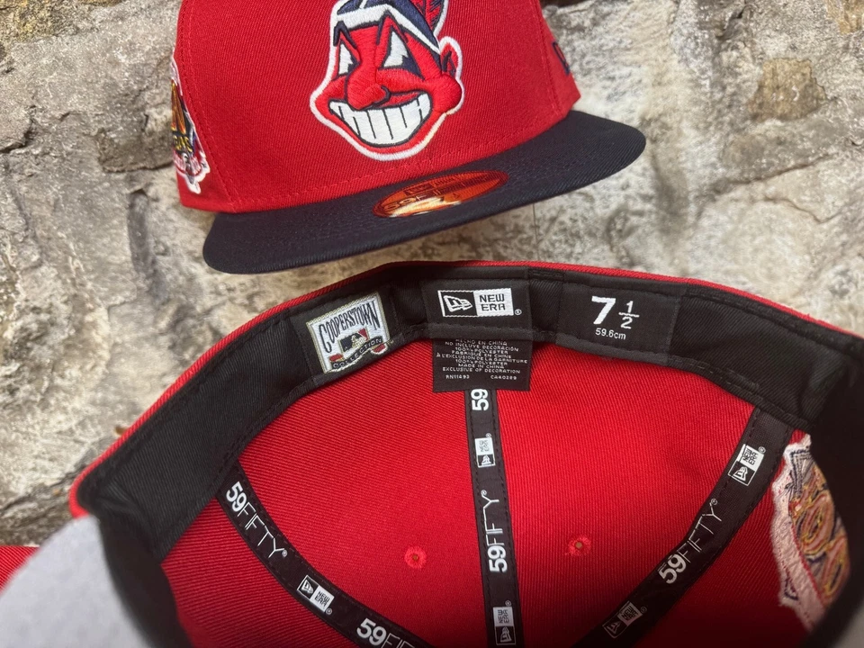 Cleveland Indians Wahoo New Era Fitted Club 59Fifty Two Tone RED NAVY BRIM RARE - Image 3 of 4