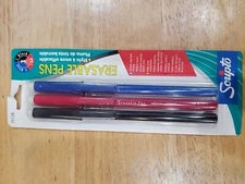 Vintage Scripto 3 Erasable Pens In Original Sealed Pack Red Blue Black Circ 2000