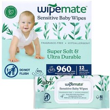 Sensitive Baby Wipes, Plastic-Free, Made With 99 Water, 12 Flip-Top Packs 960