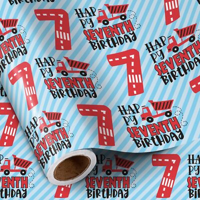 7th Birthday Wrapping Paper for Boys Mini Roll Happy Seventh Birthday Truck S...